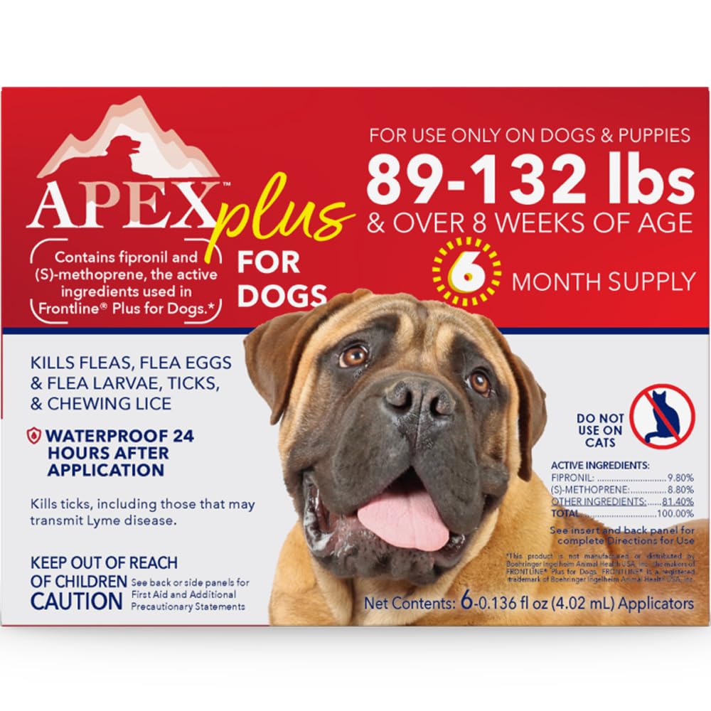 APEX PLUS bottle pour showing easy topical application for on-dog protection