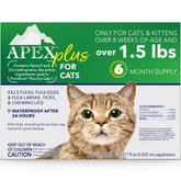 APEX PLUS cat flea treatment bottle close-up showing protection for cats.