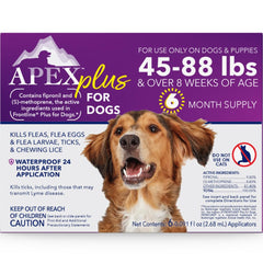 APEX PLUS bottle-pour shows easy dosing for quick flea protection.