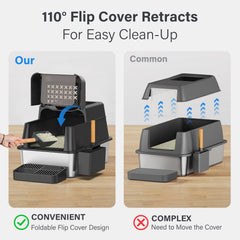 Aphyxen XL enclosed litter box in use provides privacy and reduced scatter