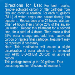 API Fin & Body Cure powder dissolving in water to address infections in a tank