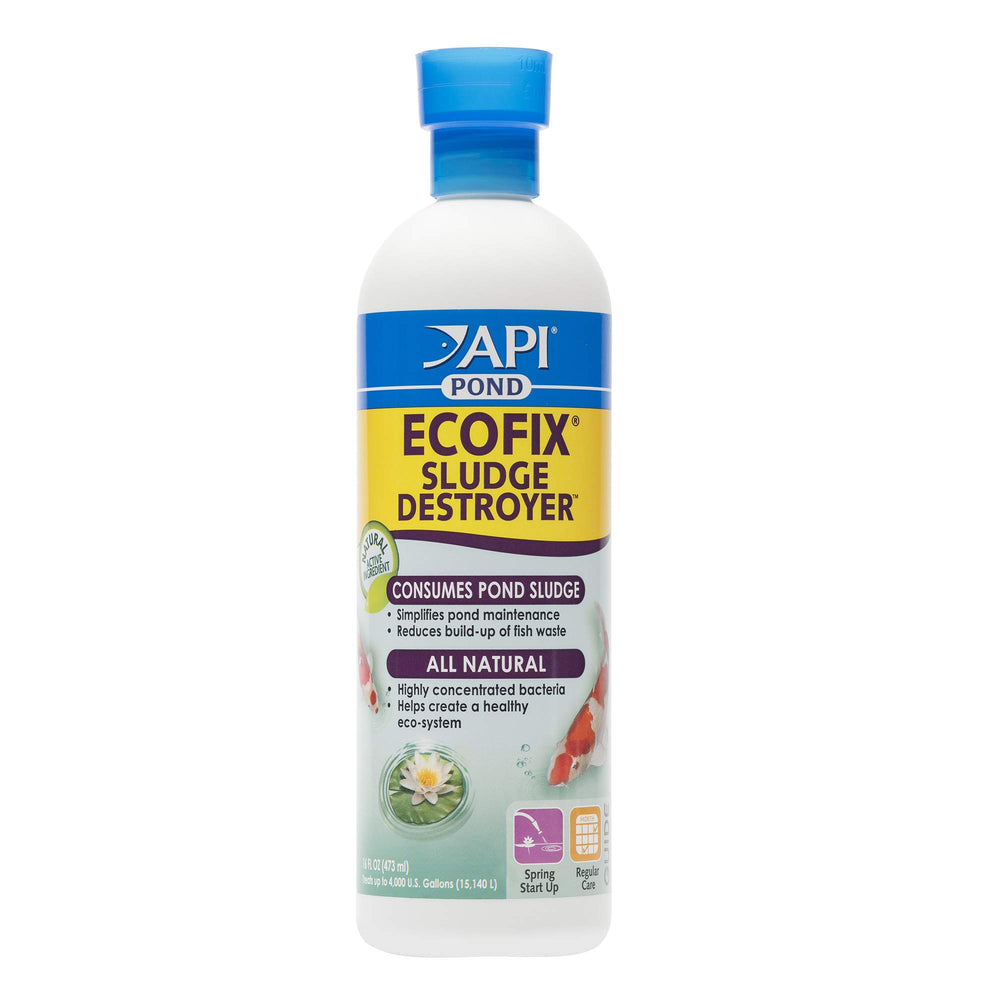 API Pond EcoFix Sludge Destroyer bottle promotes clearer pond water