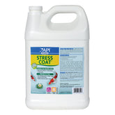 API Pond Stress Coat bottle pour showing rapid dechlorination and Aloe Vera protection.