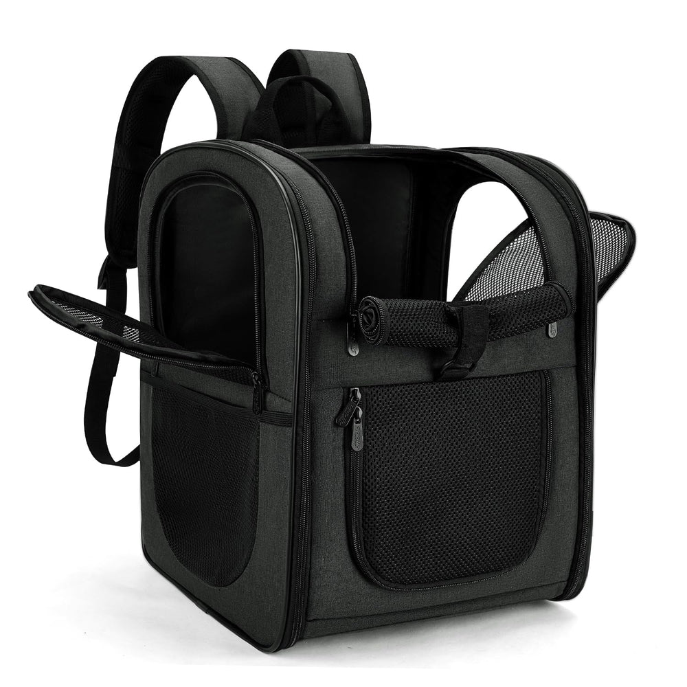 Apollo Walker carrier backpack front view shows roomy interior for small pets, comfortable travel