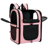 Apollo Walker carrier backpack front view in pink, secure fit for small pets on hikes.