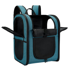 Apollo Walker teal carrier backpack on trail keeping pet secure and hands-free.