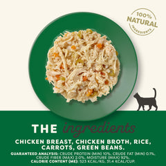 Close-up of chicken, carrot, and green bean ingredients highlighting natural simplicity.