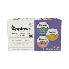 Applaws natural wet cat food broth cups showing protein-rich bites for hydration