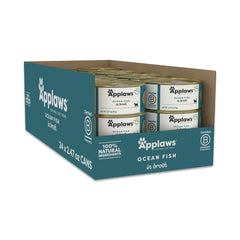 Applaws Ocean Fish in Broth cans show tender fish chunks for tasty hydration.