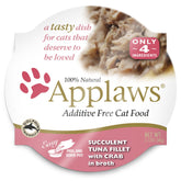 Applaws Succulent Tuna Fillet with Crab cups packaging closeup highlighting natural ingredients