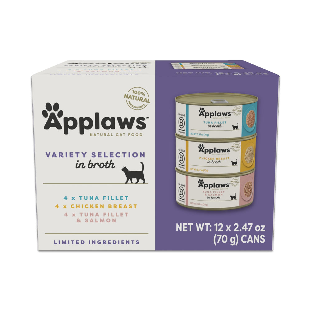 Applaws tuna fillet can in broth showing natural, high-protein cat food