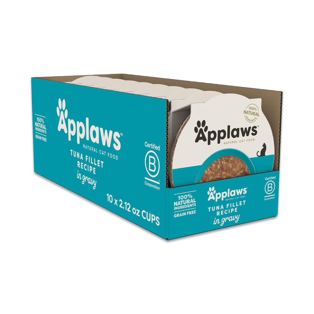 Applaws Tuna Fillet in Gravy cups showing rich protein for healthy feline meals