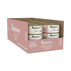 Applaws tuna fillet with salmon in broth can shows premium protein for cats