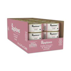 Applaws tuna fillet with prawn in broth can, protein-packed for adult cats.