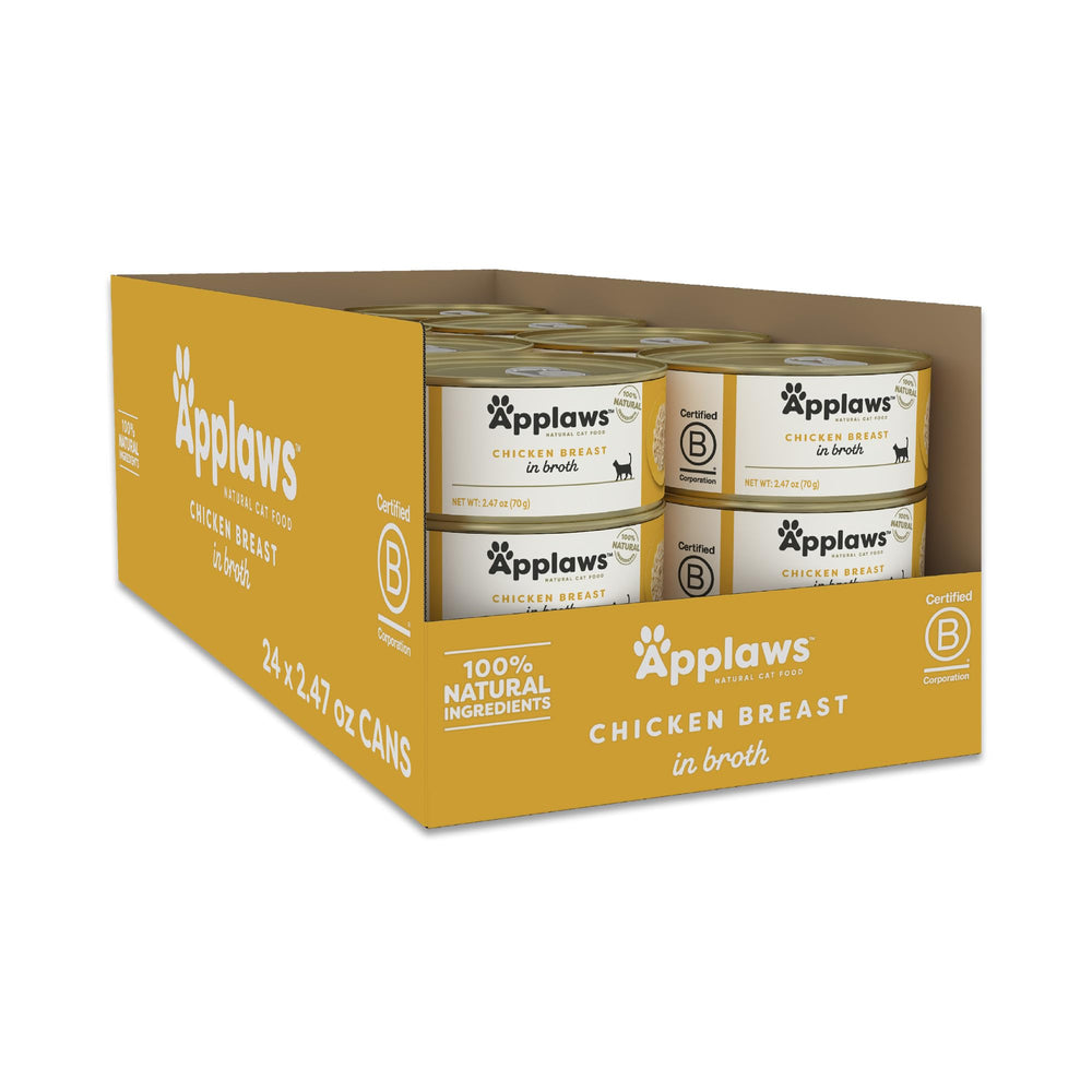 Applaws natural wet cat food can with chicken breast in broth, protein-rich