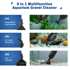AQQA 360-degree brush head cleans tank walls effectively.