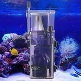 AQQA aquarium protein skimmer in action with dense foam for clear water.
