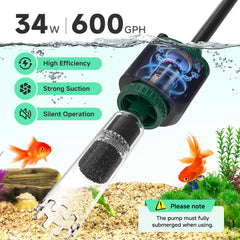AQQA fish tank cleaner demonstrates strong suction for gravel debris.