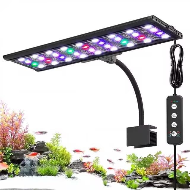 AQQA LED aquarium light clip-on for easy tank setup and adjustable brightness.