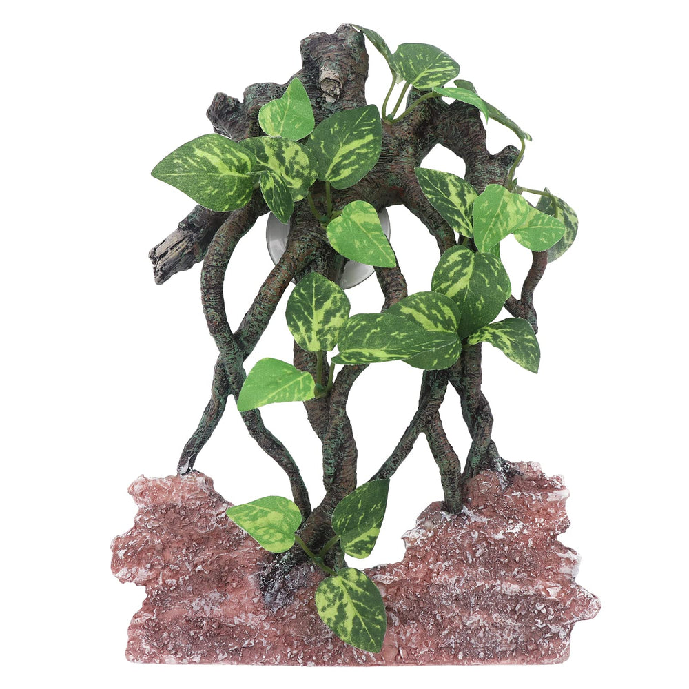 AQUA KT reptile climb branch with rock backdrop and suction cup for glass tanks.