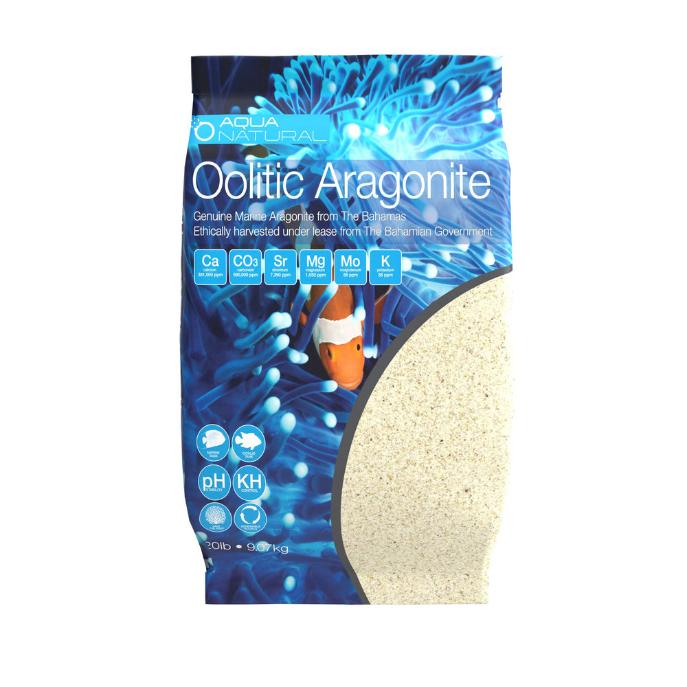 Aqua Natural oolitic aragonite sand bag for reef tanks enhances buffering and stability.