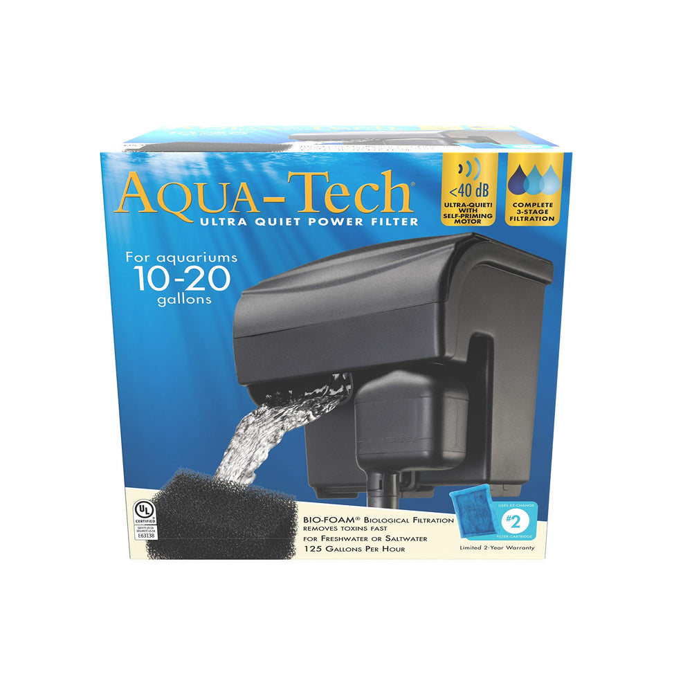 Aqua-Tech Ultra Quiet Filter front view, compact design for small tanks.