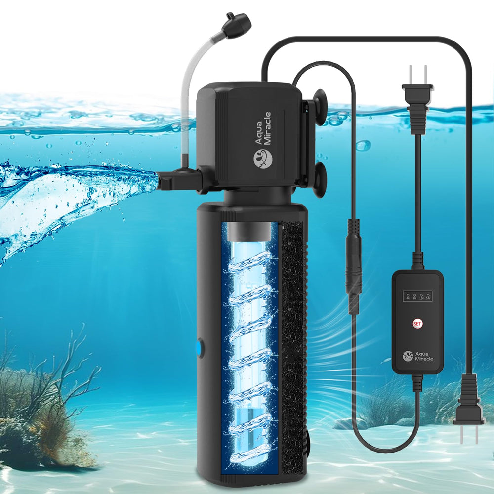 Aquamiracle aquarium filter with U-V light to combat green water and boost clarity
