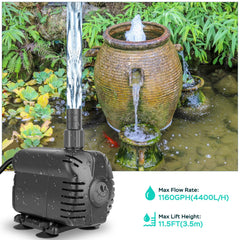 AquaMiracle pond fountain pump powering a decorative outdoor feature.