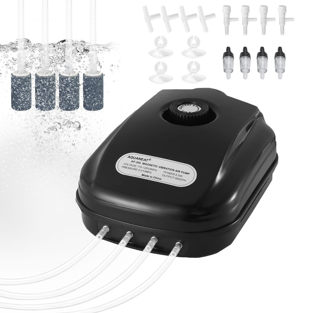 AQUANEAT aquarium air pump with four outlets for adaptable aeration.