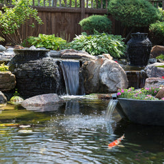 Aquascape pond salt container shown in a water feature to support proper balance