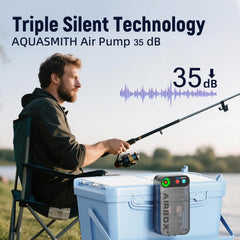 AQUASMITH live bait aerator magnetic charging enables quick setup.