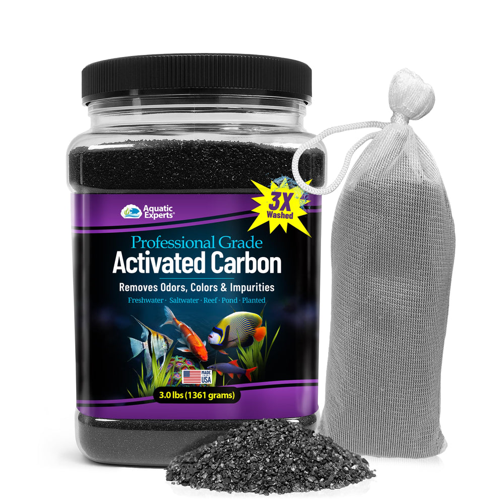 Aquatic Experts premium activated carbon packaging in a clean setup.