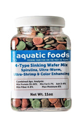Aquatic Foods Inc. 4-Type 12mm wafer mix spirulina-algae close-up for vibrant feeding.