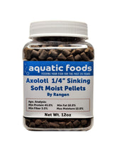 Aquatic Foods Inc Axolotl pellets close-up showing soft sinking texture for efficient feeding.