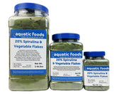Aquatic Foods Inc premium spirulina flakes bottle for vibrant color and healthy fins.
