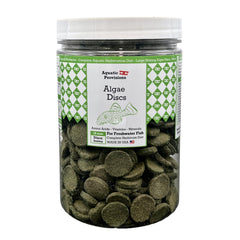 Aquatic Provisions algae discs sinking wafers for freshwater herbivores' balanced nutrition.