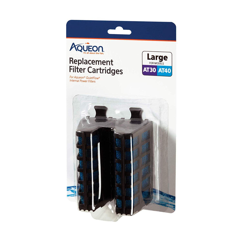 Aqueon 6-count replacement cartridges shown in packaging for QuietFlow AT30/AT40.