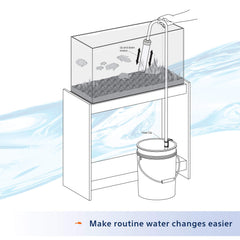 Aqueon hose clip attached to bucket, keeping setup tidy during water changes.