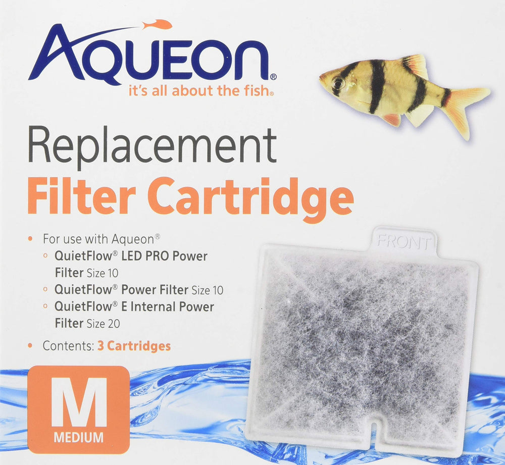 Aqueon filter cartridge medium 3-pack box for crystal-clear aquarium water.