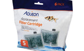 Aqueon small filter cartridge six-pack displayed for easy aquarium maintenance and water clarity.