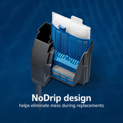 Aqueon Pro cartridge no-drip design minimizes spills during changes.
