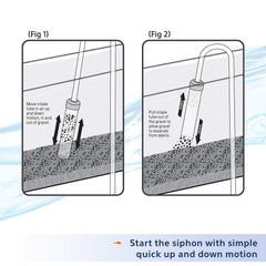 Aqueon self-priming intake tube starts water flow with a simple up-down motion.