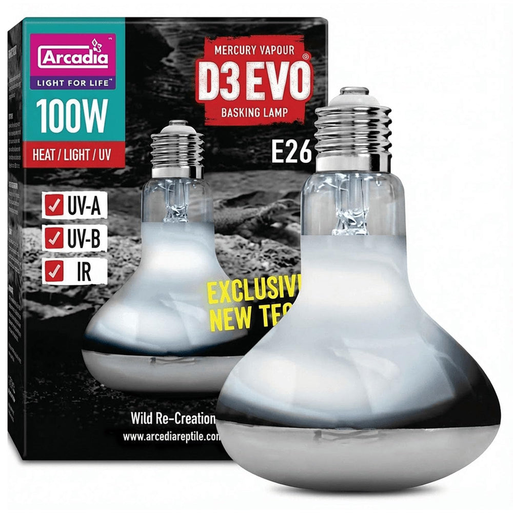 Arcadia D3 EVO 100W closeup shows intense heat for basking.