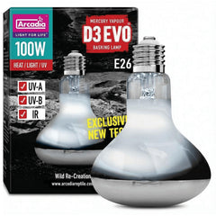 Arcadia D3 EVO 100W closeup shows intense heat for basking.