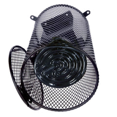 Arcadia Heat Lamp Safety Cage, side view, durable metal guard for 150W bulbs.