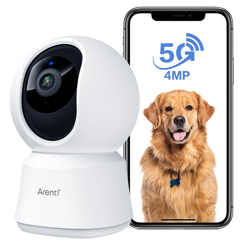 ARENTI 4MP indoor camera front view for crisp home monitoring.