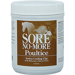Arenus Sore No More Cooling Clay Poultice applied to a horse leg for cooling relief