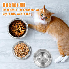 ARGCONNER stackable stainless steel cat bowls save space and travel easily.