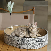 ARGOPET curved-design cat scratcher oval bed provides spine-friendly comfort during curling.