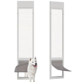 ARK DESIGN sliding glass dog door showing adjustable height for varied door tracks.